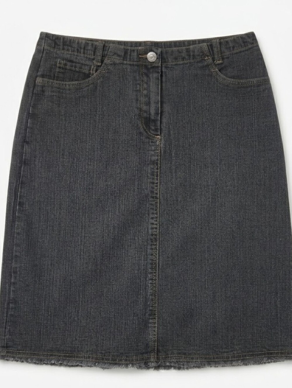 CAbi Dark Wash Stretch Denim Raw Hem Pencil Slit Skirt Cotton 6 (Orig. $85)